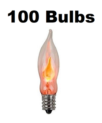 Solid Spare (100) Flicker Flame Mini Light Bulbs Candelabra Base C7 3" Long