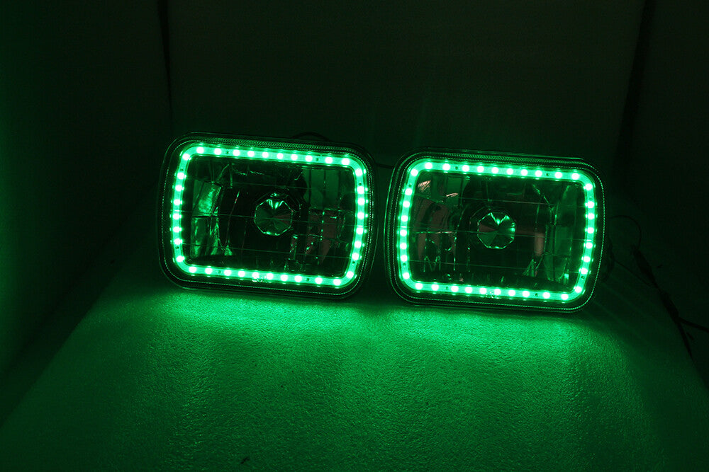 For 86-95 JEEP WRANGLER YJ 7X6 RGB MULTI COLOR LED SMD Halo Headlights PAIR