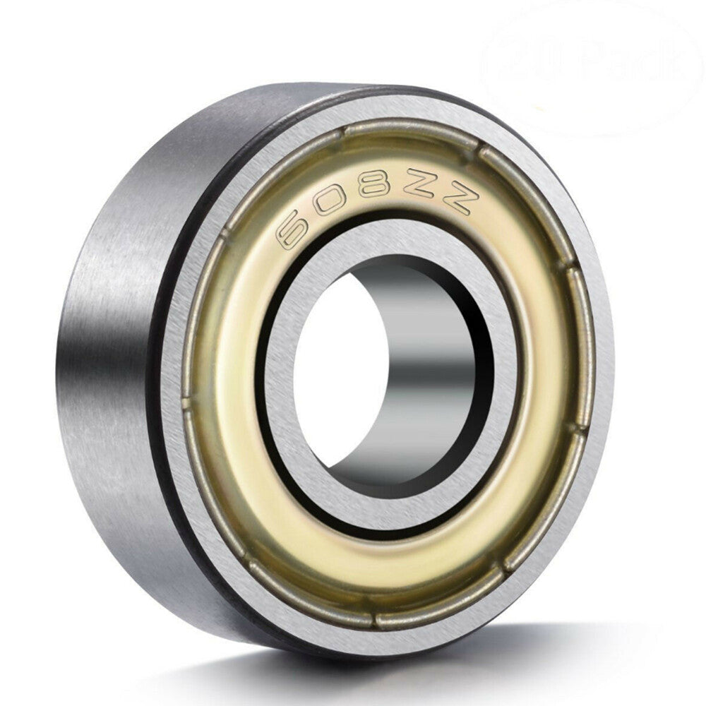 608-ZZ Ball Bearing 8x22x7 Dual Shielded Metal Chrome Skateboard 608Z (20 QTY)