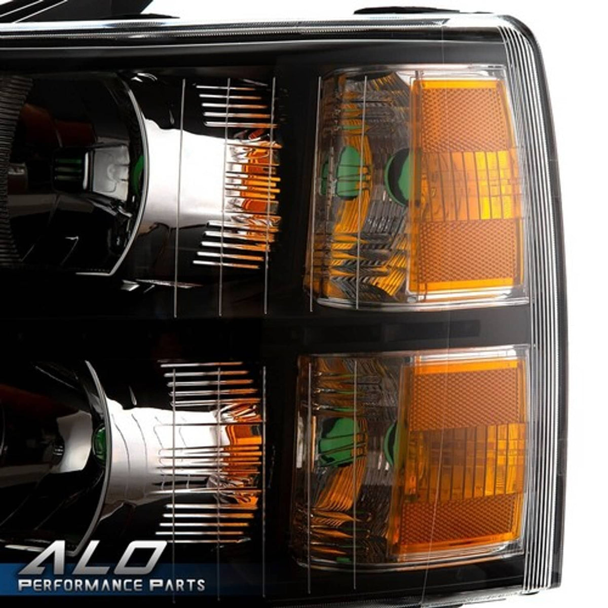 Solid Spare Fit For 07-14 Chevy Silverado Amber Corner Black Housing LED DRL Headlights