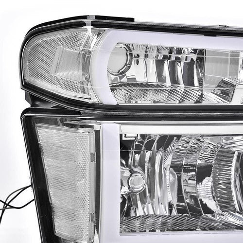 Solid Spare Fit For 04-12 Chevy Colorado GMC Canyon LED Tube Headlights Bumper Lamps Chrome