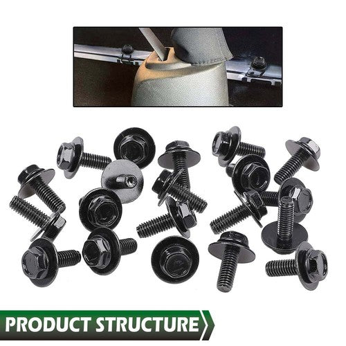 Solid Spare Universal Car Body Bolts- M6-1.0 x 16mm Long- 17mm Washer- 10mm Hex- 20pcs