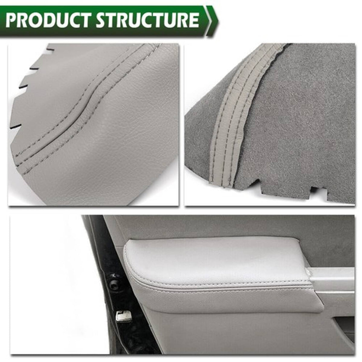 Solid Spare Fit For 09-2015 Honda Pilot Center Console+Front Door Armrest Cover Leather Gray