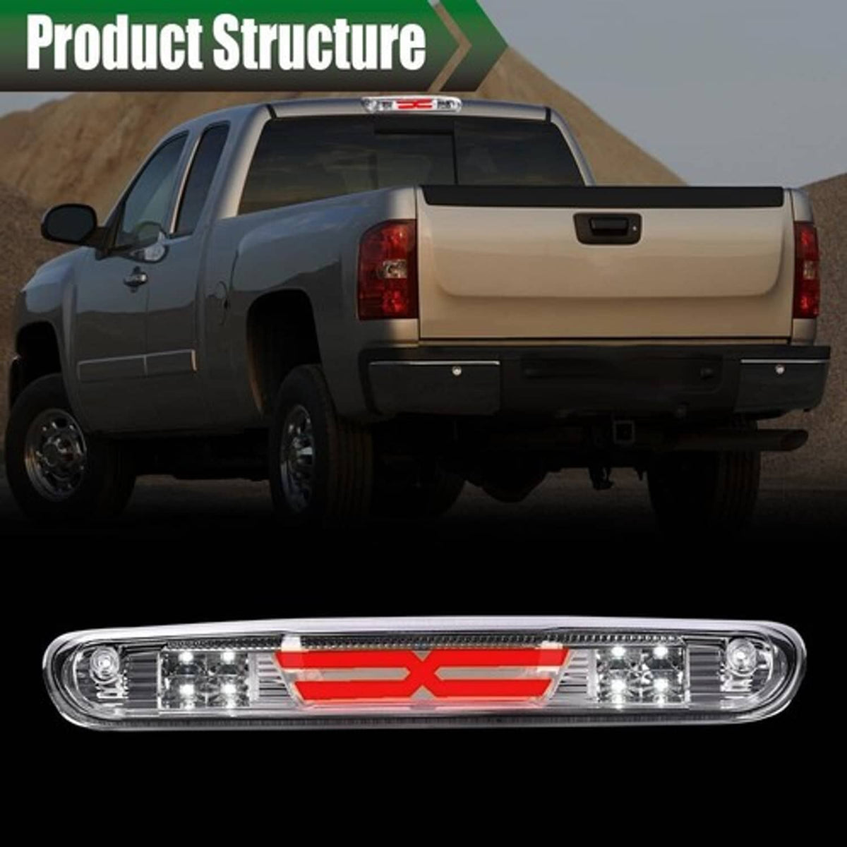 Solid Spare Fit For 07-2014 Chevy Silverado GMC Sierra Clear LED 3rd Brake Light Cargo Lamp