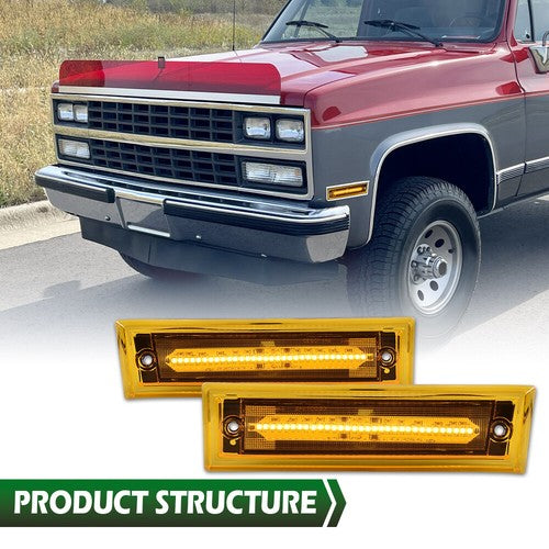 Solid Spare Fit For 1981-1991 GMC Chevy Pickup Truck LED Front Side Marker Lights Amber