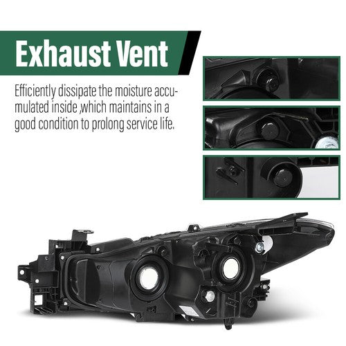Solid Spare Black Halogen Projector Headlight Fit For 2017-2018 Mazda 3 Right Passenger Side
