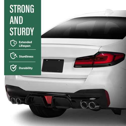 Solid Spare Gloss Black For BMW G30 M Sport 17-23 M5 CS Style Rear Bumper Diffuser W/Red LED