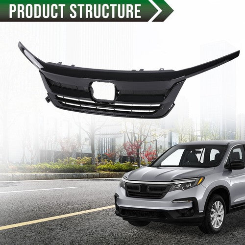 Solid Spare Fit For 2019-2021 Honda Pilot Front Bumper Upper Grille Trim Assembly Grill