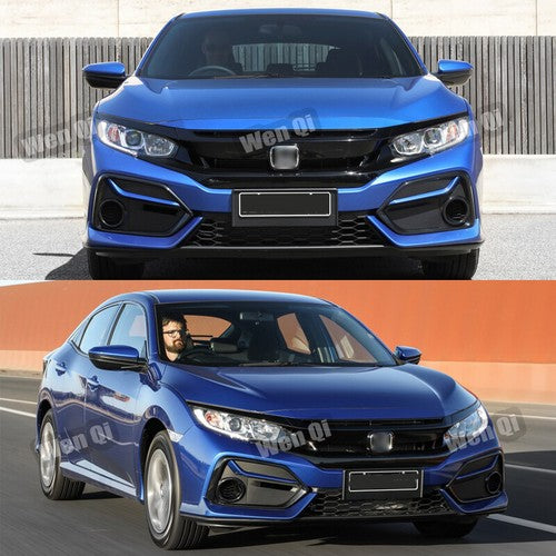 Fit 2019-21 Honda Civic Sedan Matte Mesh Front Bumper Glossy Black Grille Grill