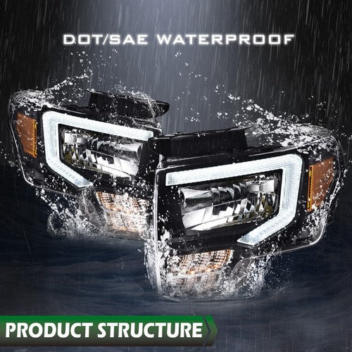 Solid Spare Fit For 2009-2014 Ford F-150 Headlights Black/Clear LED DRL Head Lamps Pair