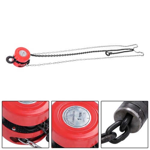 Solid Spare Chain Hoist Chain Block 1 Ton Capacity 10 Feet Lift Steel Construction Red