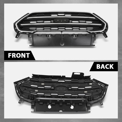 Solid Spare Fit For 2018-2022 Ford Ecosport Front Bumper Upper Grille Grill Black & Chrome