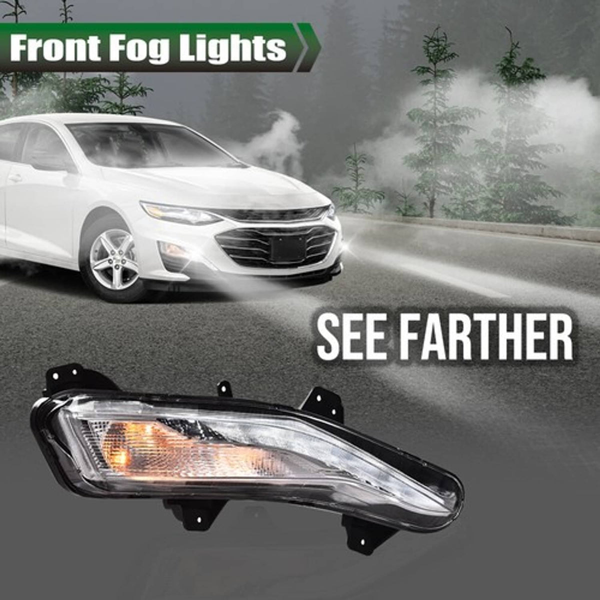Solid Spare Fit For 19-22 Malibu Right Bumper Turn Signal Lights w/ LED DRL Fog Lamps