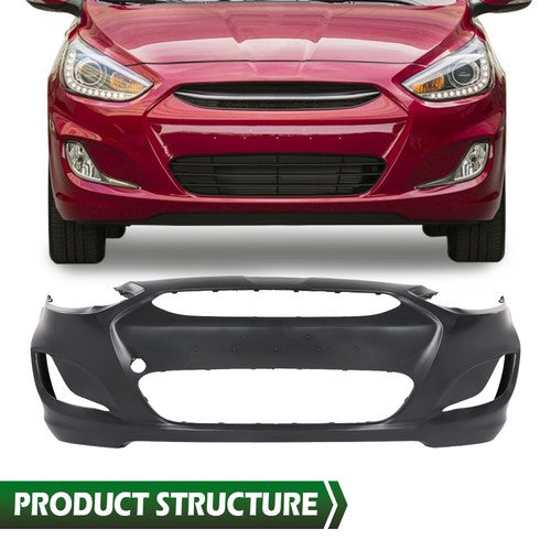 Solid Spare Fit For 2014-2017 Hyundai Accent Sedan / Hatchback Front Bumper Cover