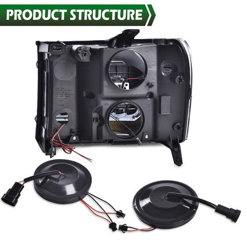 Solid Spare Fit For 07-13 GMC Sierra 1500 2500HD 3500HD LED DRL Projector Headlights