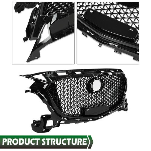 Solid Spare Front Bumper Upper Honeycomb Grille Grill Black Fit For 2017-2018 Mazda 3 Axela