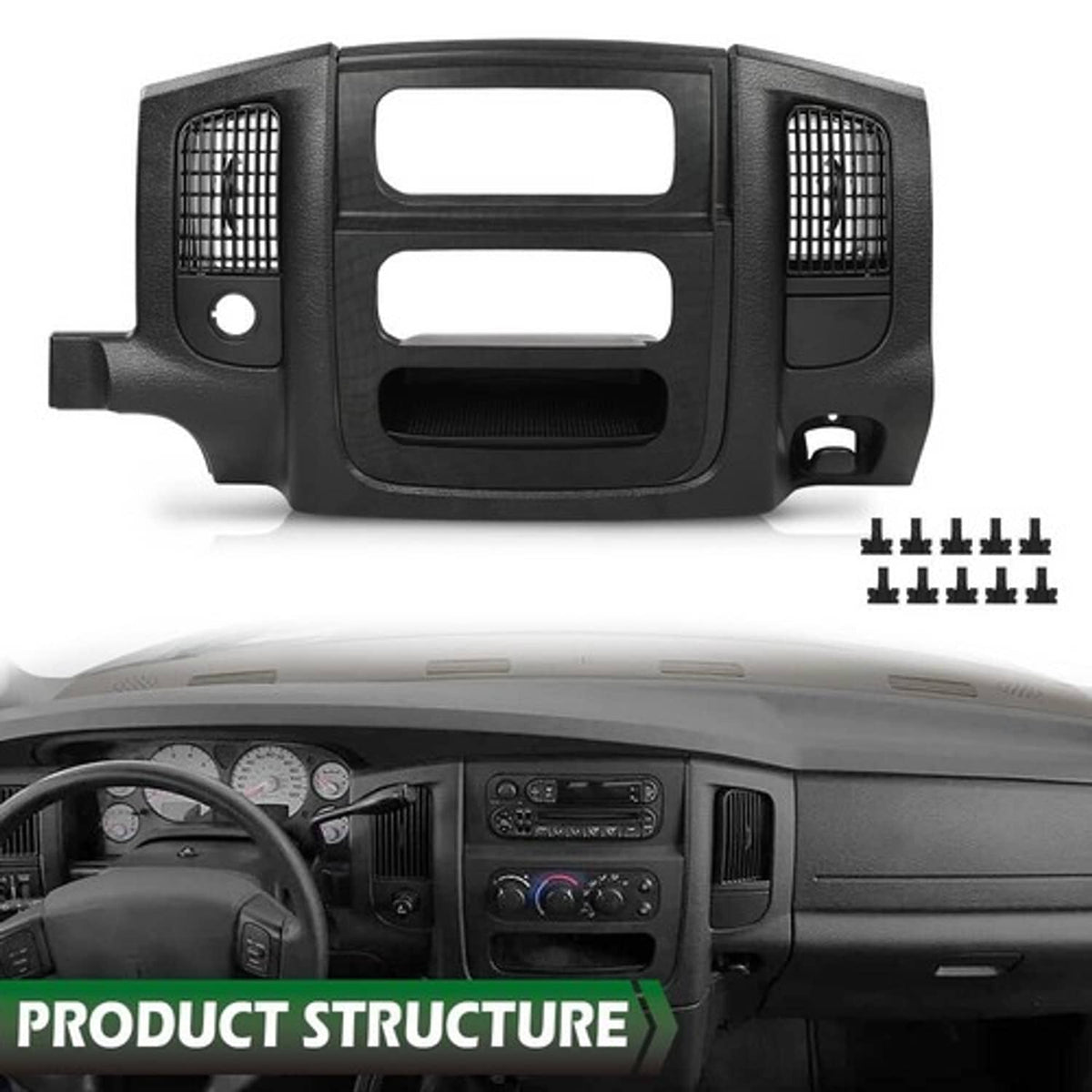Solid Spare Fit For 02-05 Dodge Ram 1500 2500 Dash Radio Bezel Climate Trim Panel Vent Black