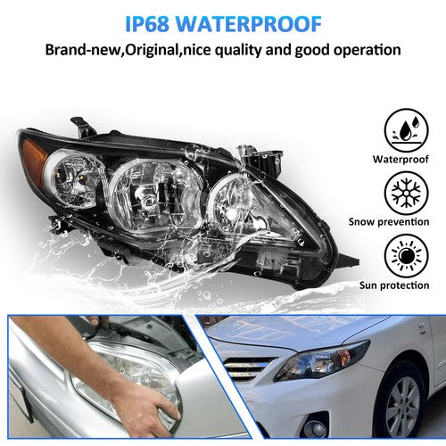 For 2011 2012 2013 Toyota Corolla Headlights Headlamp Pair Black Housing LE XLE