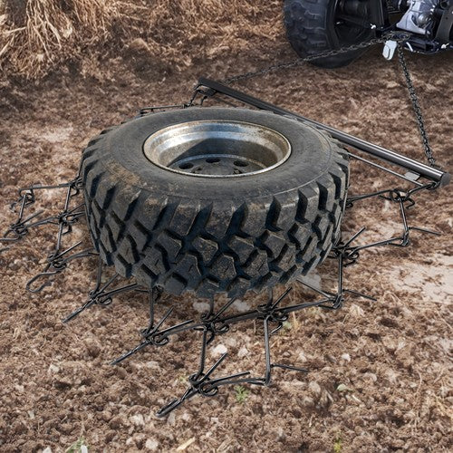 Solid Spare Steel Drag Harrow 4X4FT Heavy Duty Chain For ATV UTV Tractor Leveling Grading
