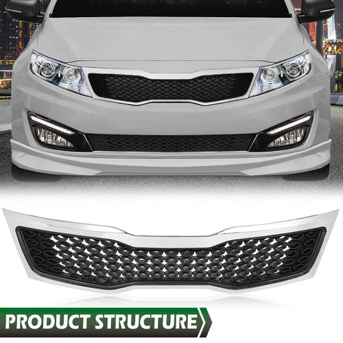 Solid Spare Fit For 2011-2013 Kia Optima Front Bumper Lower Grille Grill w/ Chrome Trim