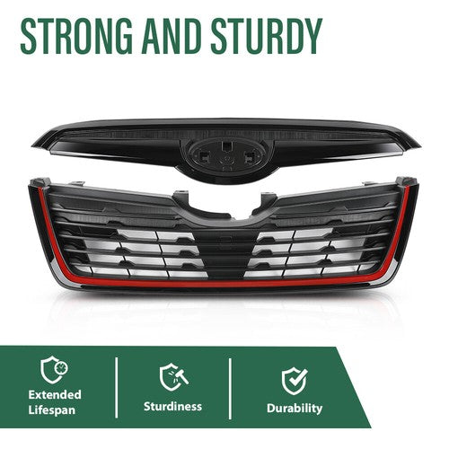 Solid Spare For 2019 2020 2021 Subaru Forester Sport Front Bumper Upper Grille w/Red Trim