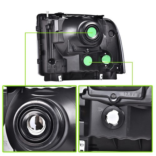 Solid Spare Black Headlights Conversion Kit W/ Bulb Fit For 99-04 Ford Super Duty Excursion