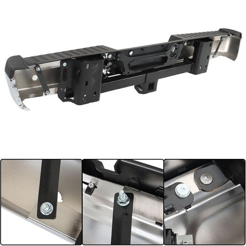 Solid Spare Chrome Rear Bumper For Ford F150 2015-2019 w/ Heavy Duty Tow & Sensor Hole