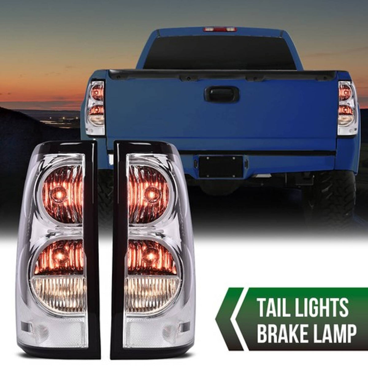Solid Spare Tail Lights Brake Lamps Chrome Fit For 2003-2006 Chevy Silverado 1500 2500 3500
