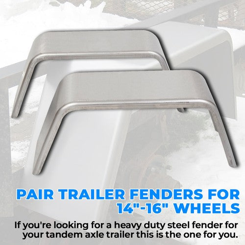 Solid Spare Pair of Square Single Axle Trailer Fenders For 14" 15" 16" Wheels For Cargo