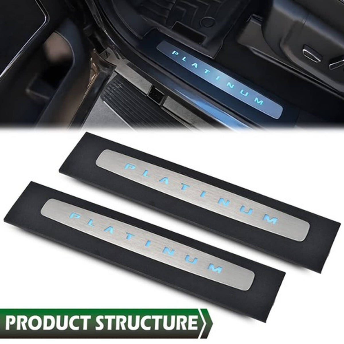 Solid Spare Fit For 17-22 Super Duty Crew Cab LED Illuminated Platinum Door Sill Plate Set
