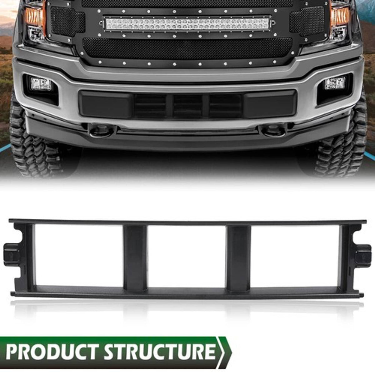 Solid Spare Fit For 2018-2020 Ford F-150 Front Bumper Center Cover Insert Trim Panel Black