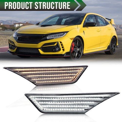 Solid Spare Fit For 16-20 Honda Civic White Bumper Reflector Side Marker Lights LED Lamp