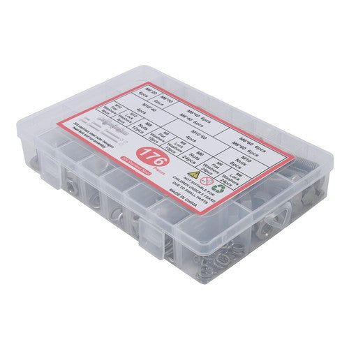 Solid Spare 176 Pack Stainless Steel M6 M8 M10 Bolts and Nuts Flat Washers Combination Kit