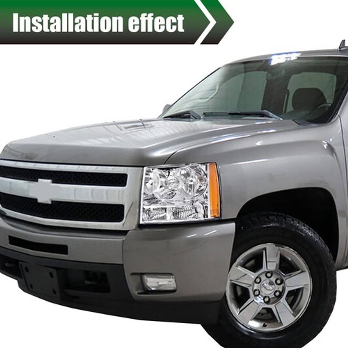 Solid Spare Headlights Assembly Fit For 07-14 Chevy Tahoe Suburban Avalanche Chrome Amber