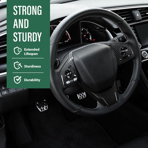 Solid Spare 6pcs Steering Wheel Cover Trim Fit For 2016-2019 Honda Civic Carbon Fiber Look