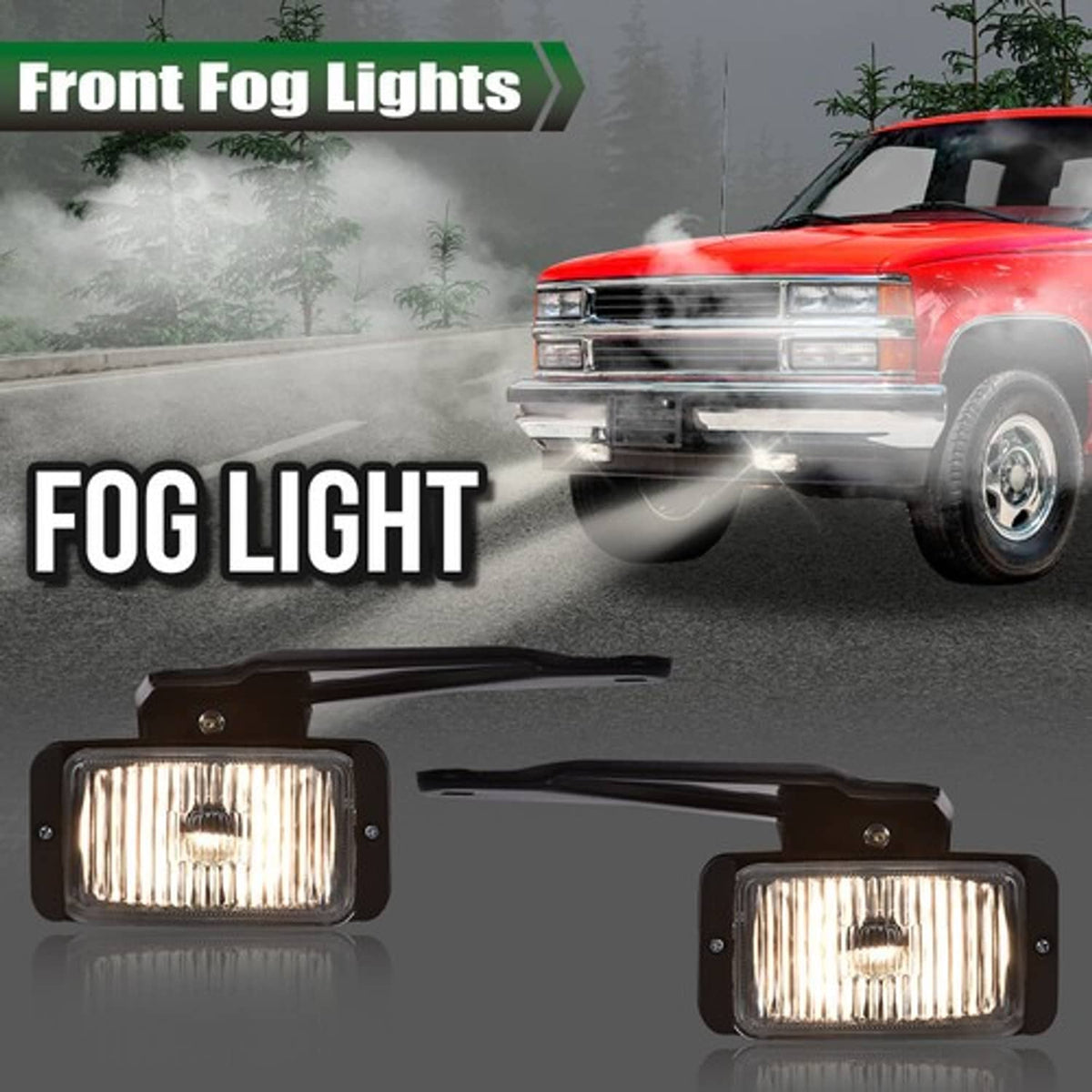 Solid Spare Fit For 1988-2000 Chevrolet C1500 C2500 C3500 Clear Fog Lights Lamps Left+Right