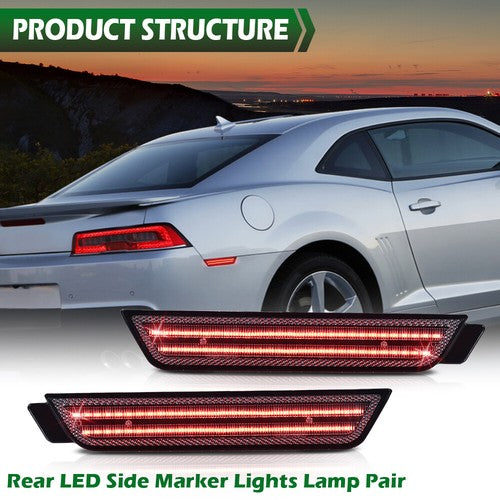 Solid Spare Fit For 2010-2015 Chevy Camaro Smoke Lens Rear LED Side Marker Lights Left+Right