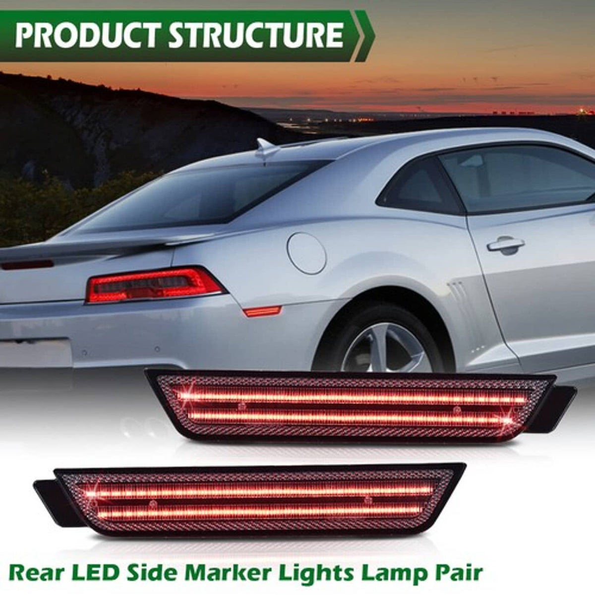 Solid Spare Fit For 2010-2015 Chevy Camaro Smoke Lens Rear LED Side Marker Lights Left+Right