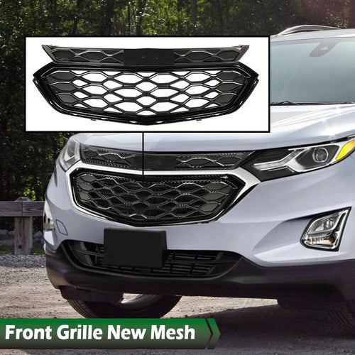 Solid Spare Fit For 2018-2021 Chevrolet Equinox Front Bumper Upper Grille Black Grill