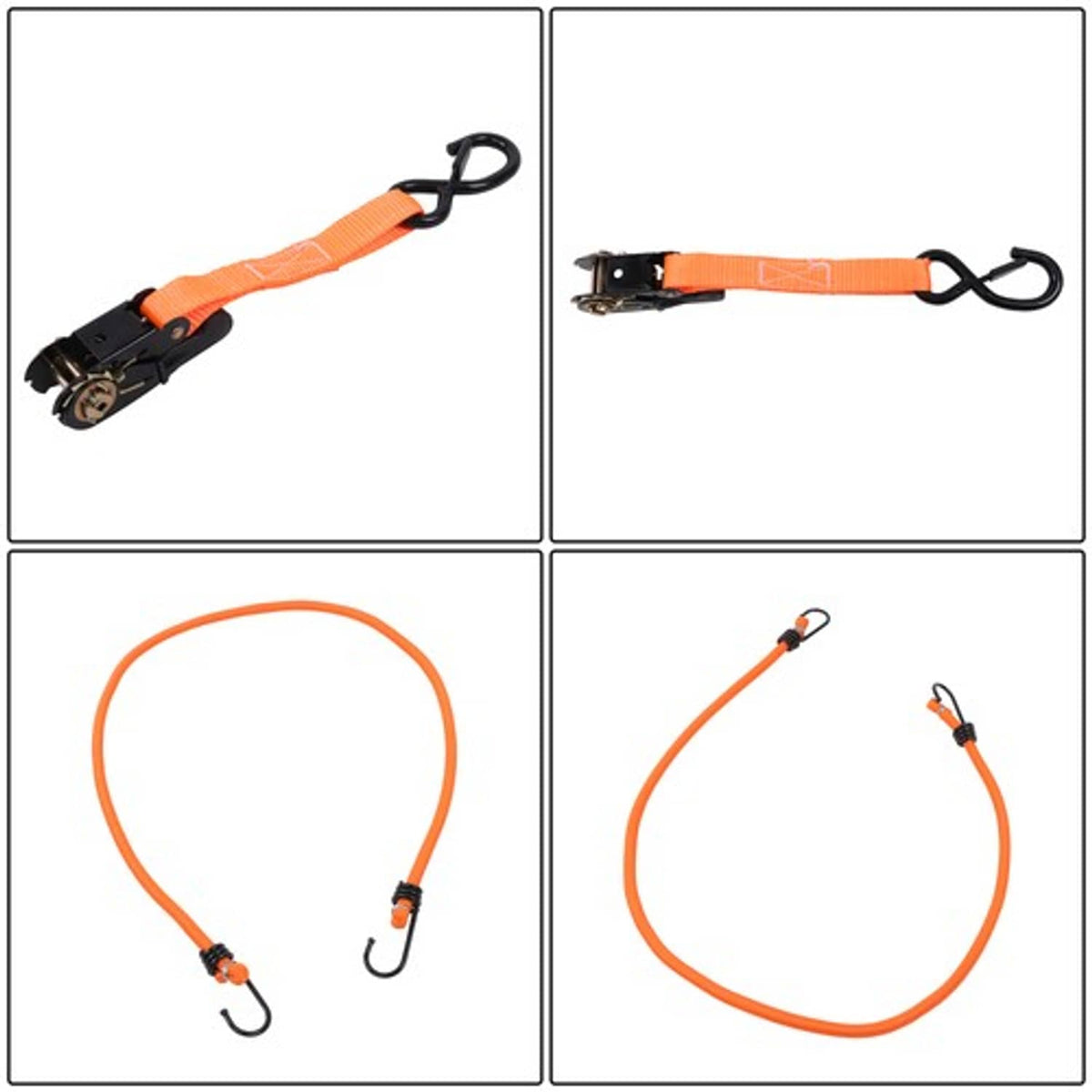 Solid Spare Ratchet Strap*4 Orange Polyester Fracture Strength 2200lbs 1in*15ft with S Hooks
