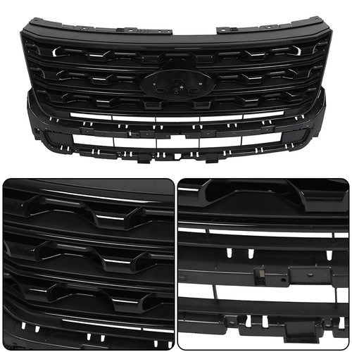 Solid Spare Front Bumper Grille Glossy Black For Ford Explorer 2016-2017 FO1200578