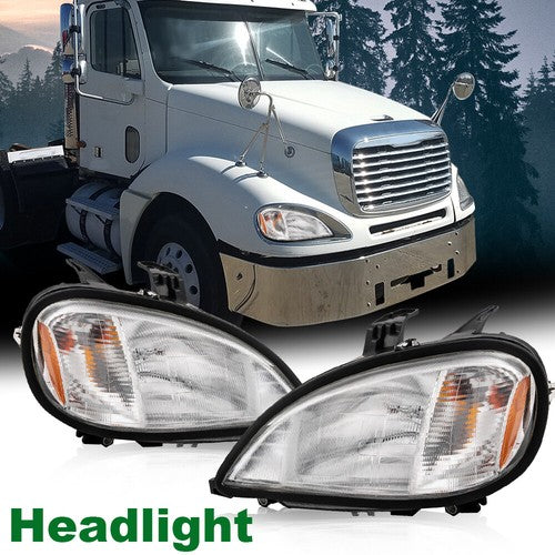 Solid Spare Fit For 96-04 Freightliner Columbia Driver & Passenger Side Headlights Headlamps