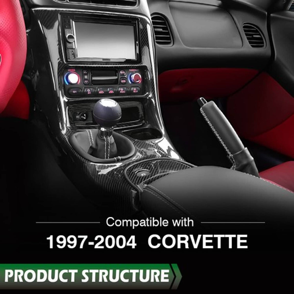 Solid Spare Fit For 1997-2004 Corvette C5 Double Din Radio Dash Installation Kit Carbon Look