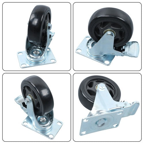 Solid Spare 4 Inch Caster Wheels, Heavy Duty Casters Set of 4, Swivel Casters with Brake 220