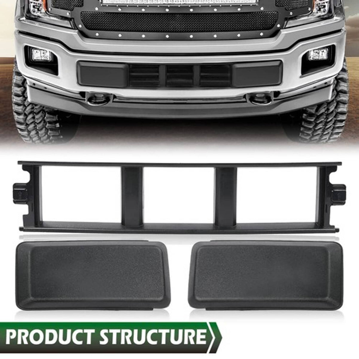 Solid Spare Fit For 18-20 Ford F150 Front Bumper Cover Lower Grille Trim Panel Black Plastic