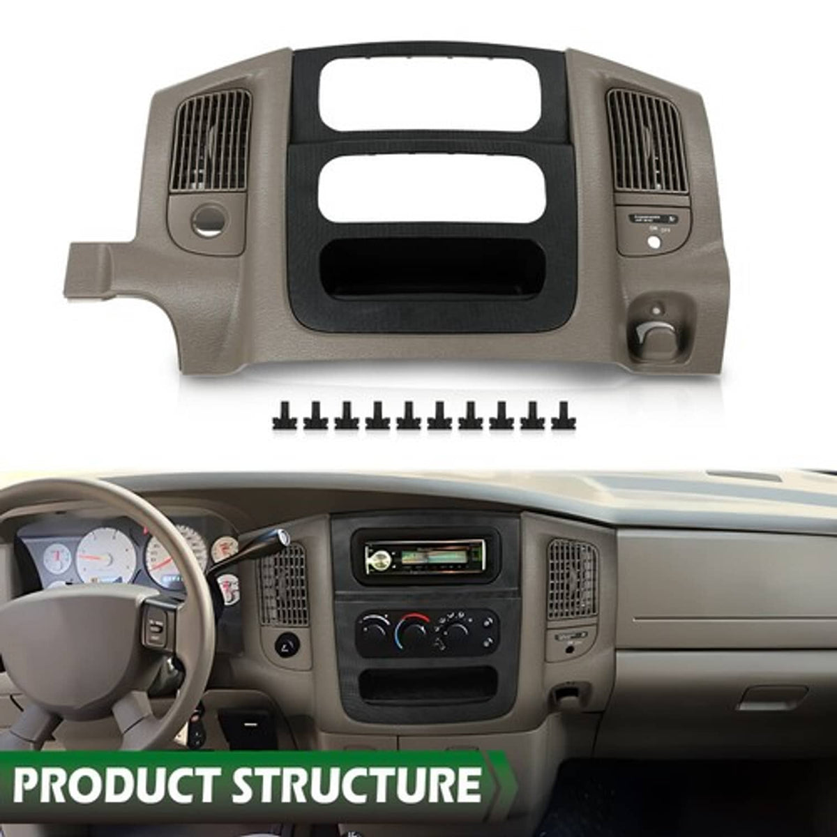 Solid Spare Fit For 02-05 Dodge Ram 1500-3500 Dash Radio Bezel Climate Trim Panel Vent Beige
