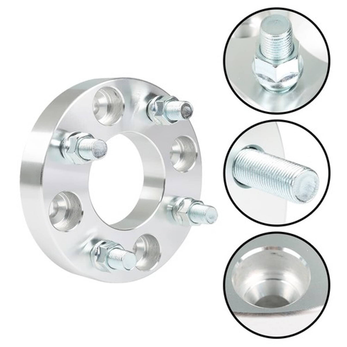 Solid Spare Wheel Flange 1" 4x101.6mm Hub Bore 62mm Thread Size 1/2"x20 Silver 2Pcs