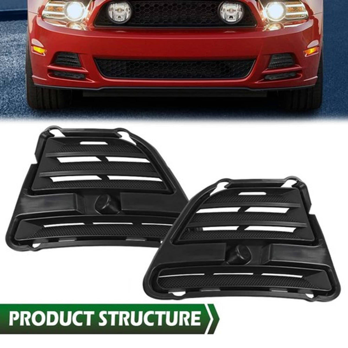 Solid Spare Front Bumper Insert Fog Light Cover Left+Right Fit For 2013-2014 Ford Mustang