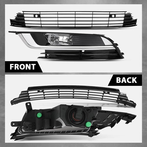 Solid Spare Fit For 2013-2017 Volkswagen CC Front Bumper Lower Grille+Fog Lights Assembly