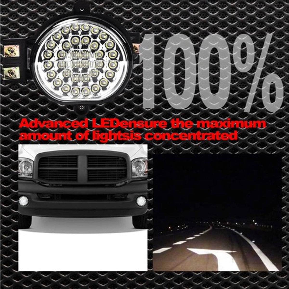 Solid Spare White Fit For 2002-2009 Dodge Ram 1500/2500/3500 Full LED Fog Lights Left+Right